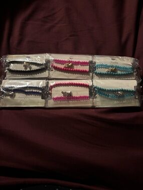 12 Sets Beaded Bracelet Trio Pack in Pink, Blue, Black With Charm
